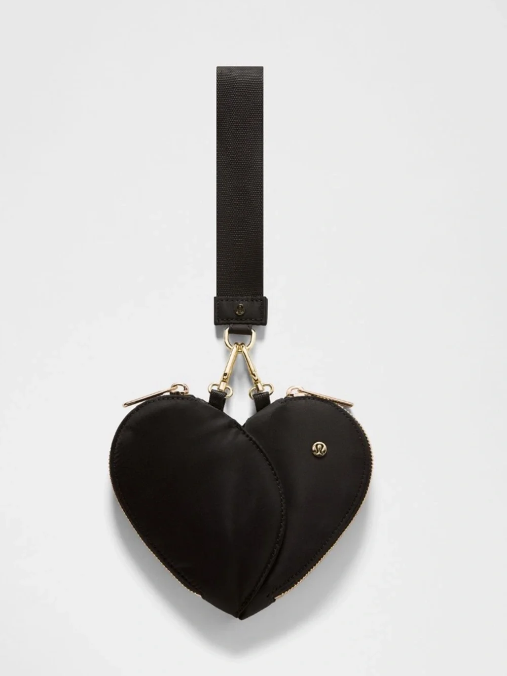 LULULEMON Dual Pouch Wristlet Heart NWT black gold